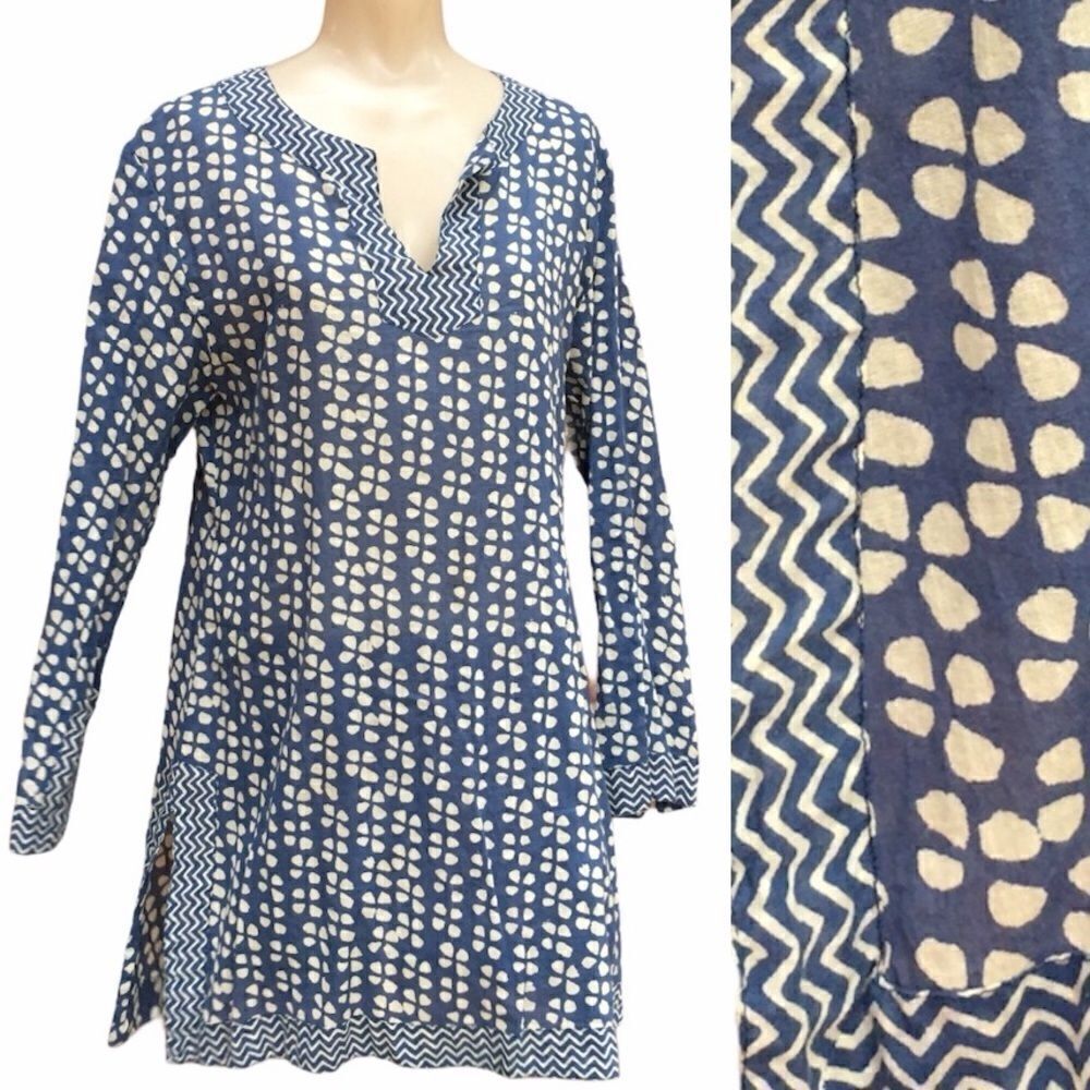 Flower Petal Chevron Trim Split Neck Tunic CoverUp